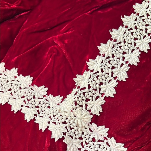 Vintage Burgundy velvet Maxi Dress with Cream Details - Picture 4 of 5